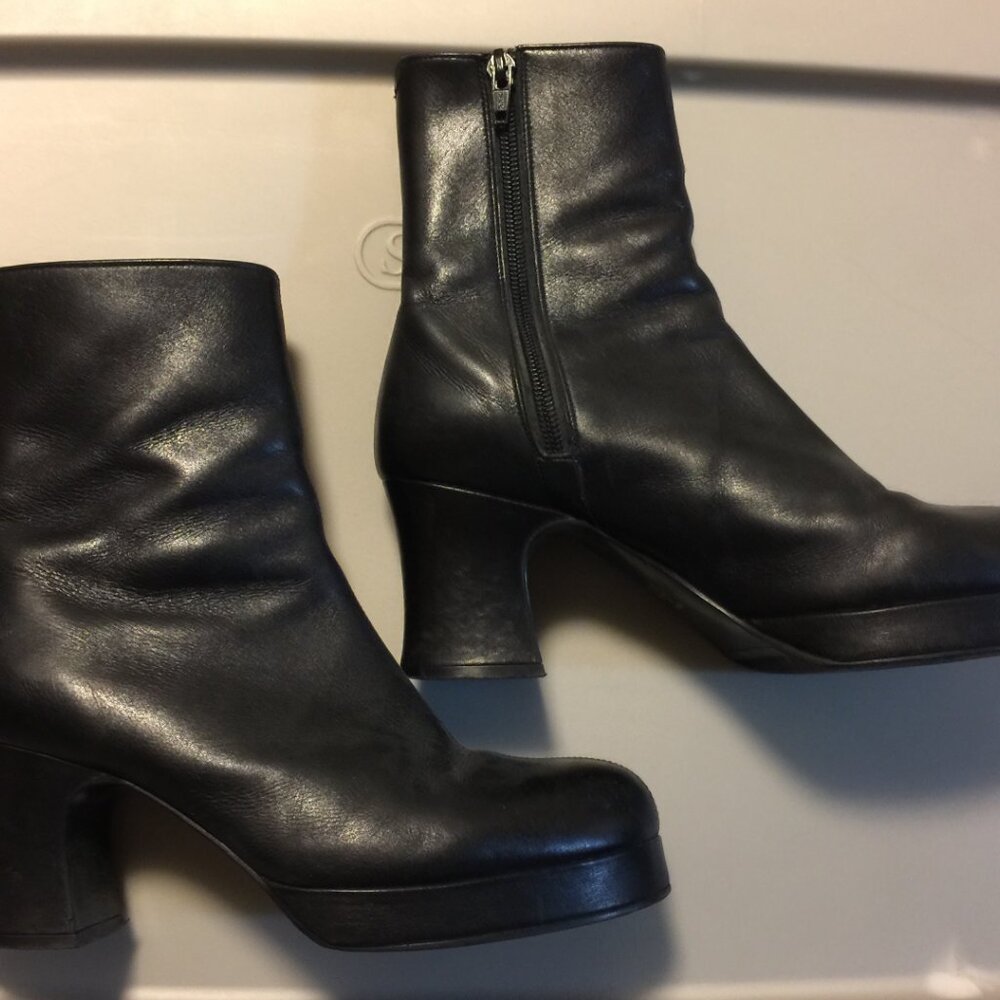 Japanese Platform Leather Boots - Size 23.5 (US Size 7) Very Good used condition